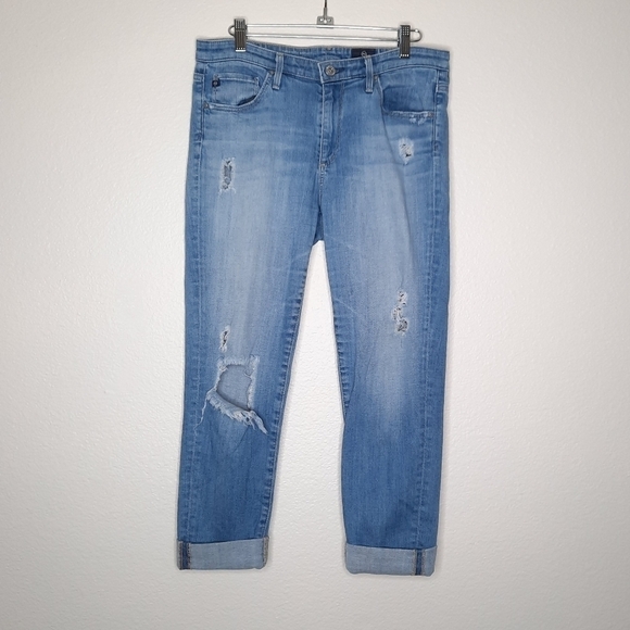 AG Adriano Goldschmied Stevie Destroyed Slim Straight Ankle Jeans 29R - Picture 2 of 9